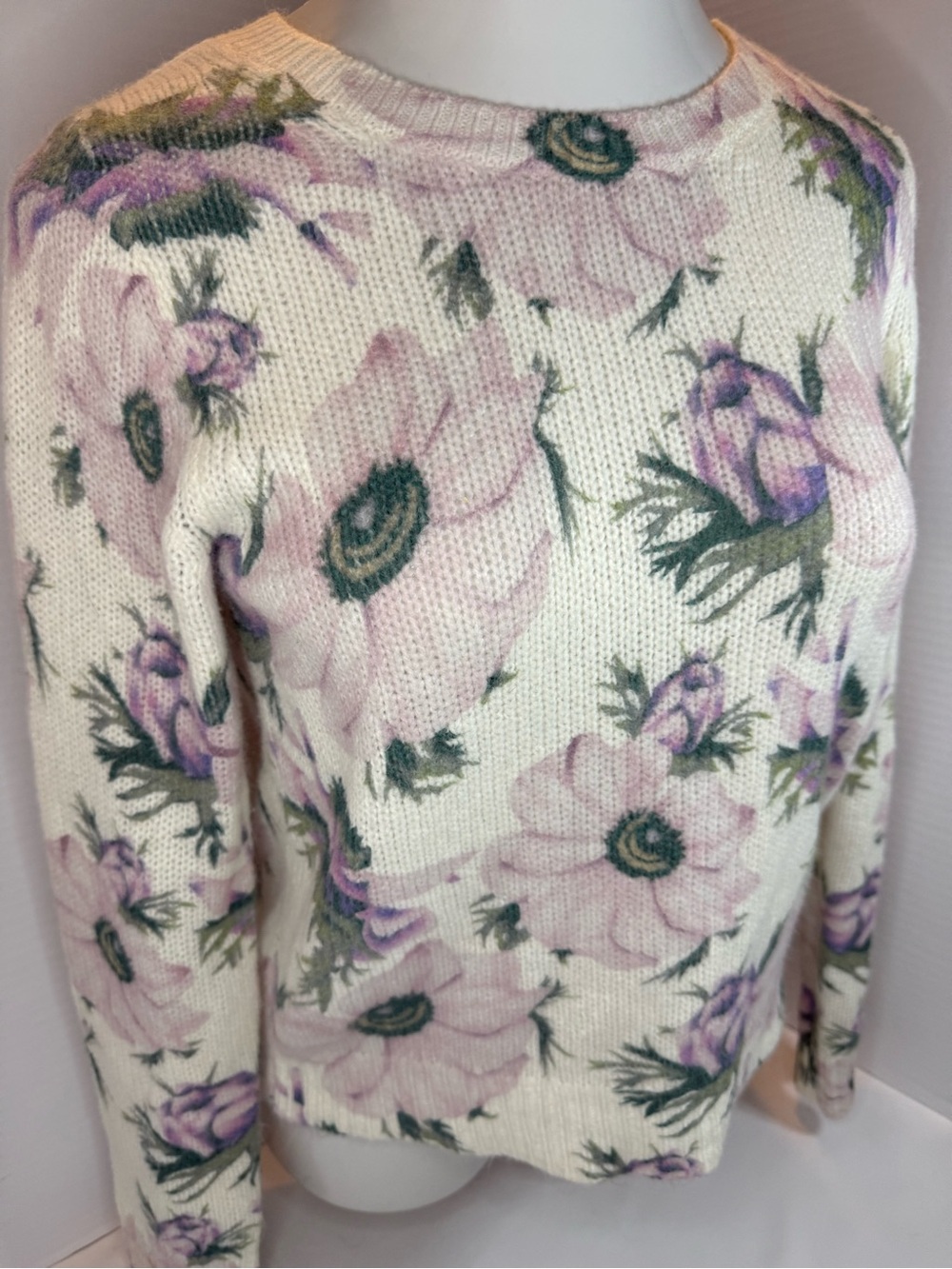Philosophy Cream Floral Crewneck Sweater with Lavender Blooms